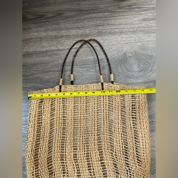 Summer Abaca Straw Medium Tote Bag Leather Handles Made in Philippines - Picture 2 of 10